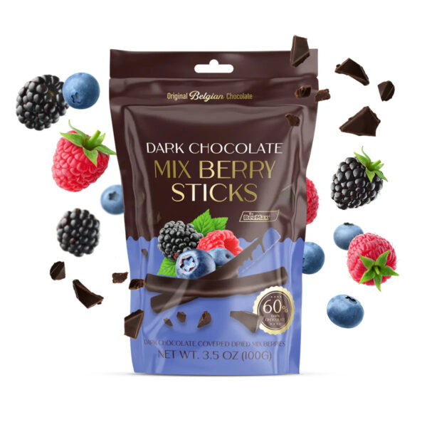 Dark chocolate mix berry sticks