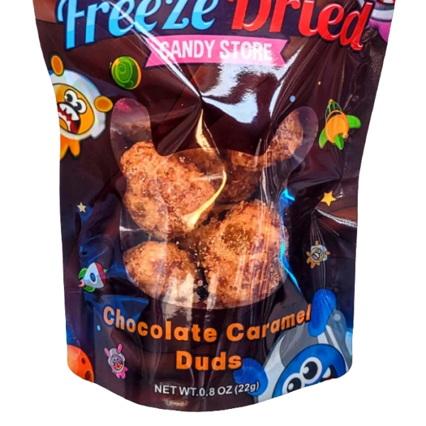 Freeze dried chocolate caramel duds